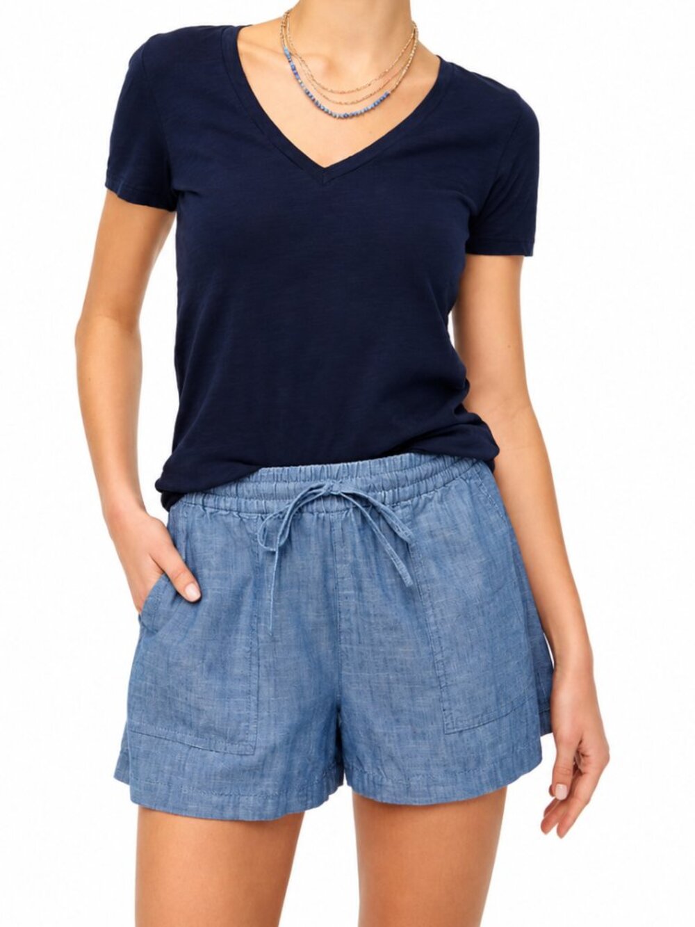 J.Crew Pull-On Shorts Blue Chambray Cotton Shorts Size 12 NWT